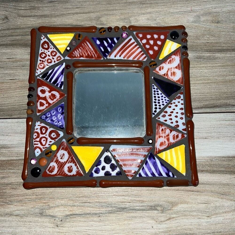Abstract Signed Mirror Hand Made Ginger Kelly 2019 Artisan made 3D Brown Yellows